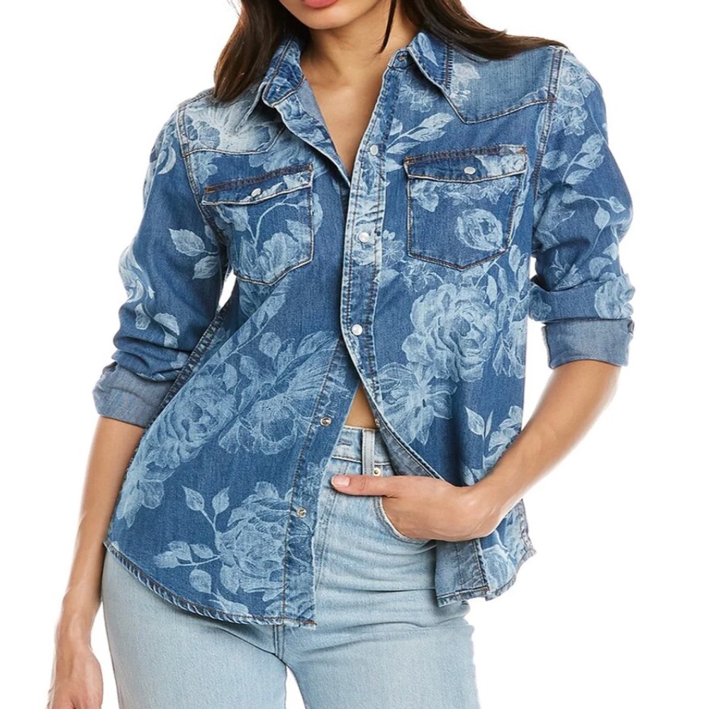 Floral printed denim shirt